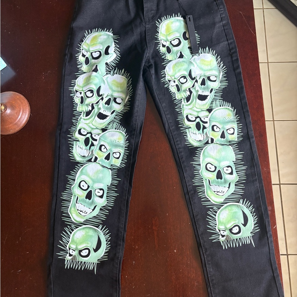 Amiri Fluorescent Skull Print Jeans